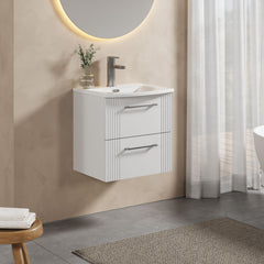 [BFPF192G] Partial Fluted 2 Drawer Wall Hung Vanity Unit with 1 Tap Hole Curved Basin- 500mm - Satin White - Lifestyle 3