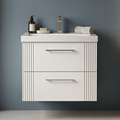 [BFPF193A] Belvide Partial Fluted 2 Drawer Wall Hung Vanity Unit with Mid-Edge 1 Tap Hole Ceramic Basin - Silo