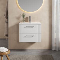 [BFPF193B] Belvide Retro Partial Fluted 2 Drawer Wall Hung Vanity Basin Unit with Minimalist Basin, Choice of Size and Colour - Lifestyle 1