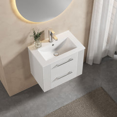 [BFPF193B] Belvide Retro Partial Fluted 2 Drawer Wall Hung Vanity Basin Unit with Minimalist Basin, Choice of Size and Colour - Lifestyle 2
