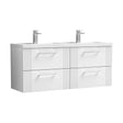 [BFPF193C] Partial Fluted 4 Drawer Wall Hung Vanity Unit with Double Polymarble Basin - 1200mm - Satin White - Cutout