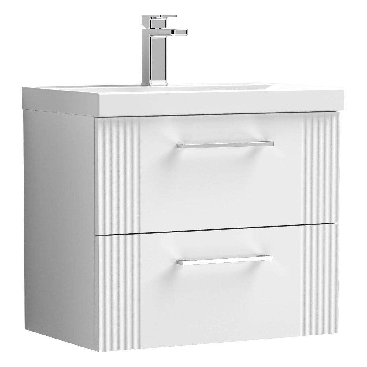 [BFPF193D] Belvide Retro Partial Fluted 2 Drawer Wall Hung Vanity Basin Unit with Thin-Edge Basin, Choice of Size and Colour - Cutout
