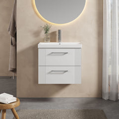 [BFPF193D] Belvide Retro Partial Fluted 2 Drawer Wall Hung Vanity Basin Unit with Thin-Edge Basin, Choice of Size and Colour - Lifestyle 1