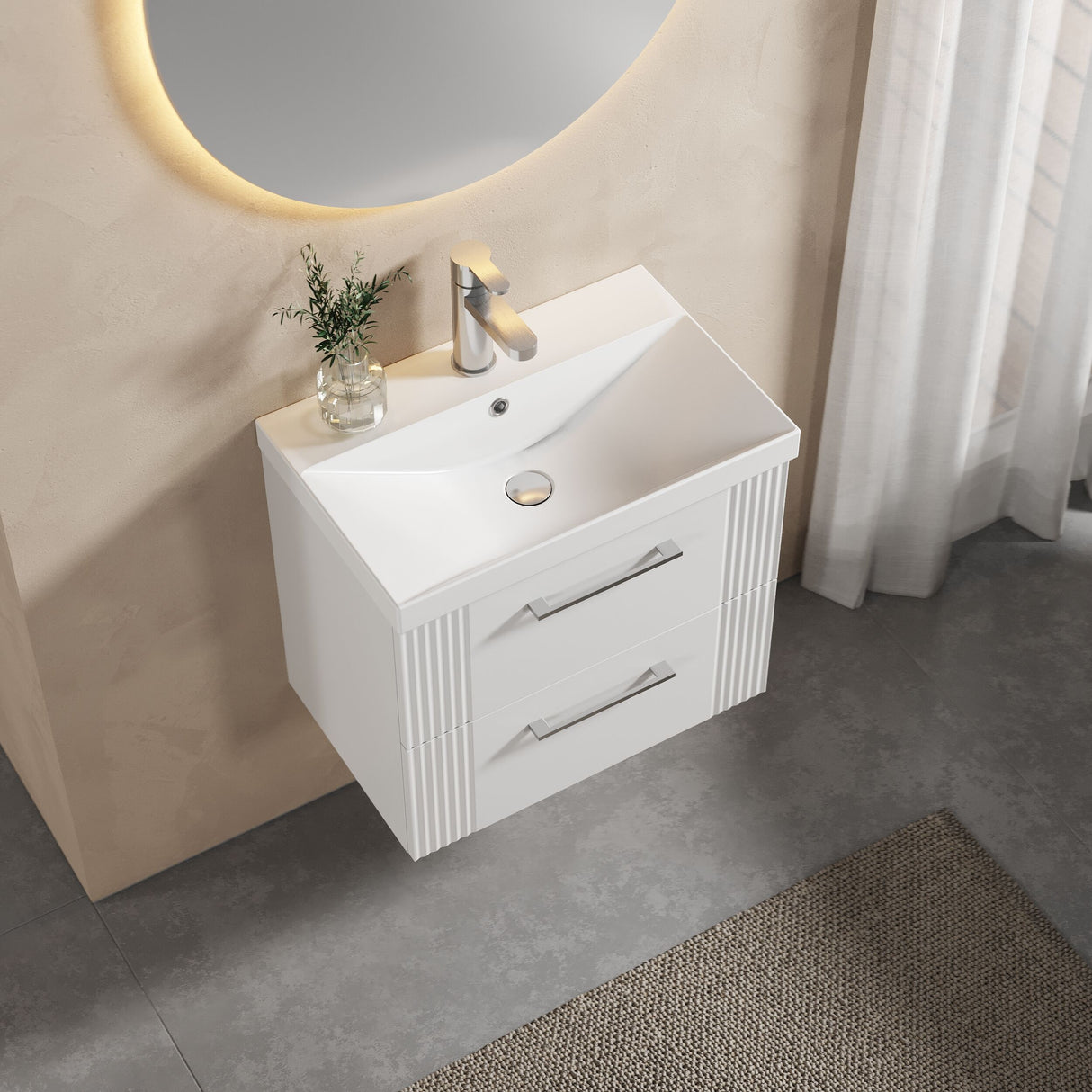 [BFPF193D] Belvide Retro Partial Fluted 2 Drawer Wall Hung Vanity Basin Unit with Thin-Edge Basin, Choice of Size and Colour - Lifestyle 2