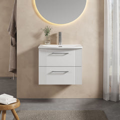 [BFPF193G] Belvide Retro Partial Fluted 2 Drawer Wall Hung Vanity Basin Unit with Curved Basin, Choice of Size and Colour - Lifestyle 1