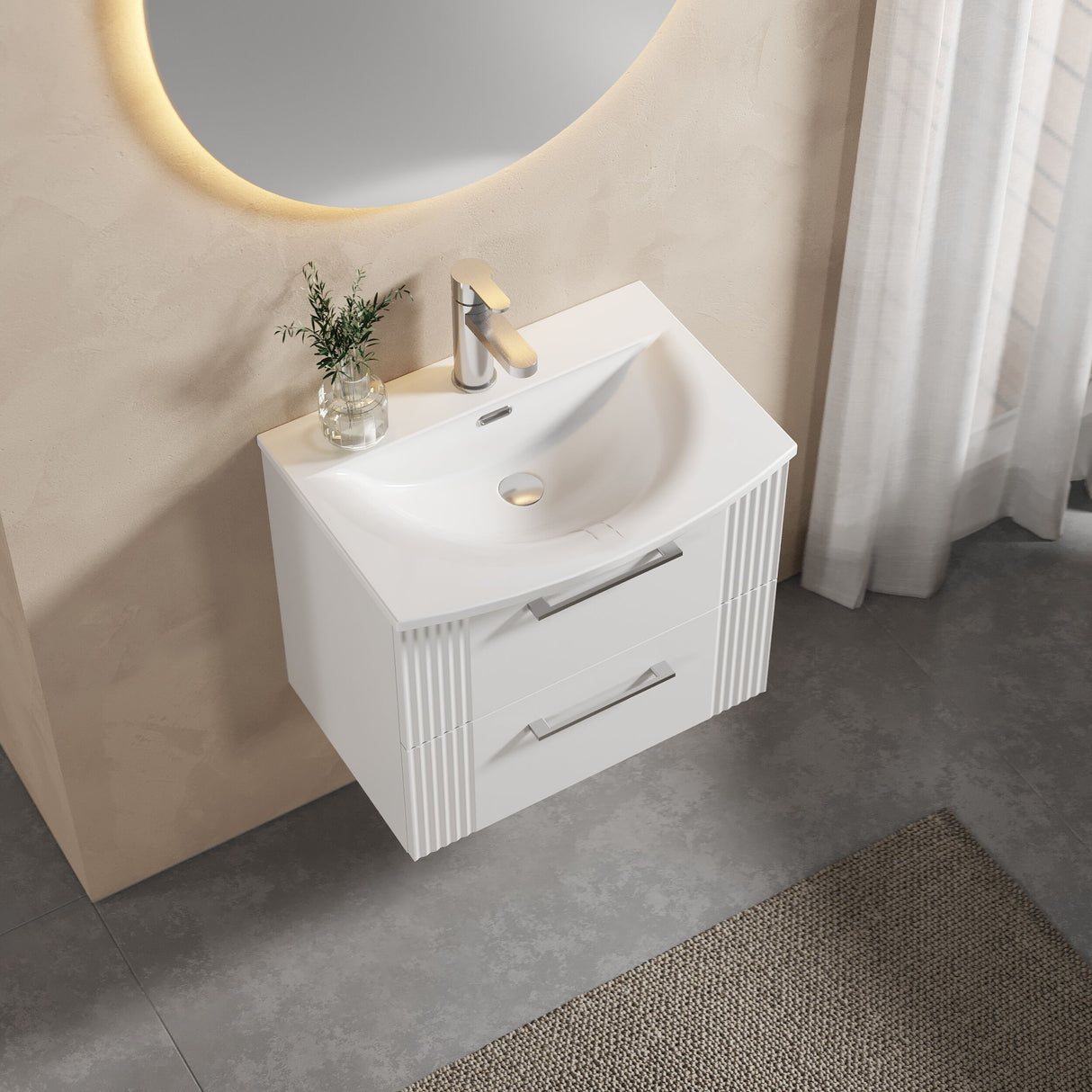 [BFPF193G] Belvide Retro Partial Fluted 2 Drawer Wall Hung Vanity Basin Unit with Curved Basin, Choice of Size and Colour - Lifestyle 2