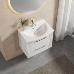 [BFPF193G] Belvide Retro Partial Fluted 2 Drawer Wall Hung Vanity Basin Unit with Curved Basin, Choice of Size and Colour - Lifestyle 2