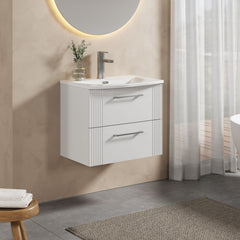 [BFPF193G] Belvide Retro Partial Fluted 2 Drawer Wall Hung Vanity Basin Unit with Curved Basin, Choice of Size and Colour - Lifestyle 3