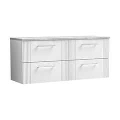 [BFPF193LBG2] Partial Fluted 4 Drawer Wall Hung Vanity Unit with Bellato Grey Laminate Worktop - 1200mm - Satin White - Cutout