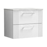 [BFPF193LBG] Partial Fluted 2 Drawer Wall Hung Vanity Unit with Bellato Grey Laminate Worktop - 600mm - Satin White - Cutout