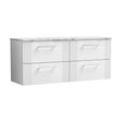 [BFPF193LCM2] Partial Fluted 4 Drawer Wall Hung Vanity Unit with Carrera Marble Laminate Worktop - 1200mm - Satin White - Cutout
