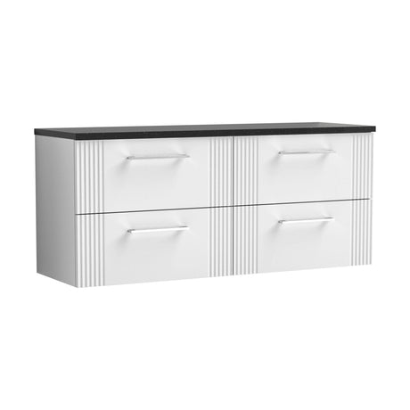 [BFPF193LSB2] Partial Fluted 4 Drawer Wall Hung Vanity Unit with Sparkling Black Laminate Worktop - 1200mm - Satin White - Cutout