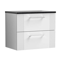 [BFPF193LSB] Partial Fluted 2 Drawer Wall Hung Vanity Unit with Sparkling Black Laminate Worktop - 600mm - Satin White - Cutout