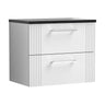 [BFPF193LSB] Partial Fluted 2 Drawer Wall Hung Vanity Unit with Sparkling Black Laminate Worktop - 600mm - Satin White - Cutout