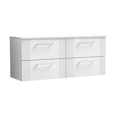 [BFPF193LSW2] Partial Fluted 4 Drawer Wall Hung Vanity Unit with Sparkling White Laminate Worktop - 1200mm - Satin White - Cutout