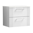 [BFPF193LSW] Partial Fluted 2 Drawer Wall Hung Vanity Unit with Sparkling White Laminate Worktop - 600mm - Satin White - Cutout