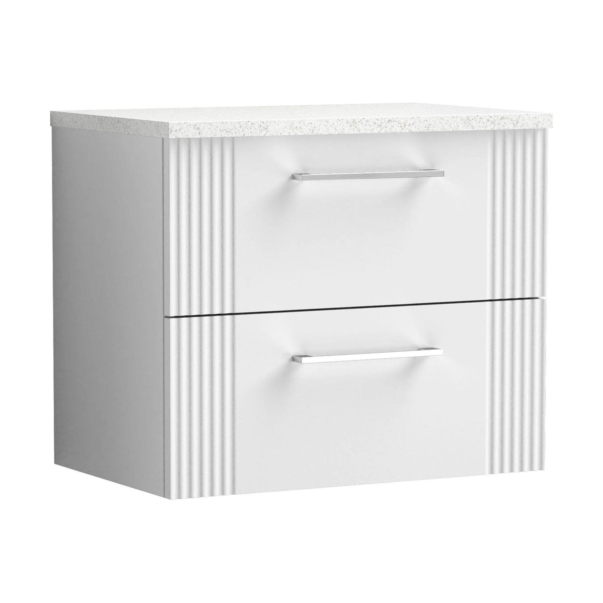 [BFPF193LSW] Belvide Retro Partial Fluted 2 Drawer Wall Hung Vanity Unit with Sparkling White Laminate Worktop, Choice of Size and Colour - Cutout