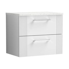 [BFPF193LSW] Belvide Retro Partial Fluted 2 Drawer Wall Hung Vanity Unit with Sparkling White Laminate Worktop, Choice of Size and Colour - Cutout