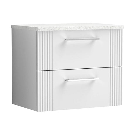 [BFPF193LSW] Belvide Retro Partial Fluted 2 Drawer Wall Hung Vanity Unit with Sparkling White Laminate Worktop, Choice of Size and Colour - Cutout