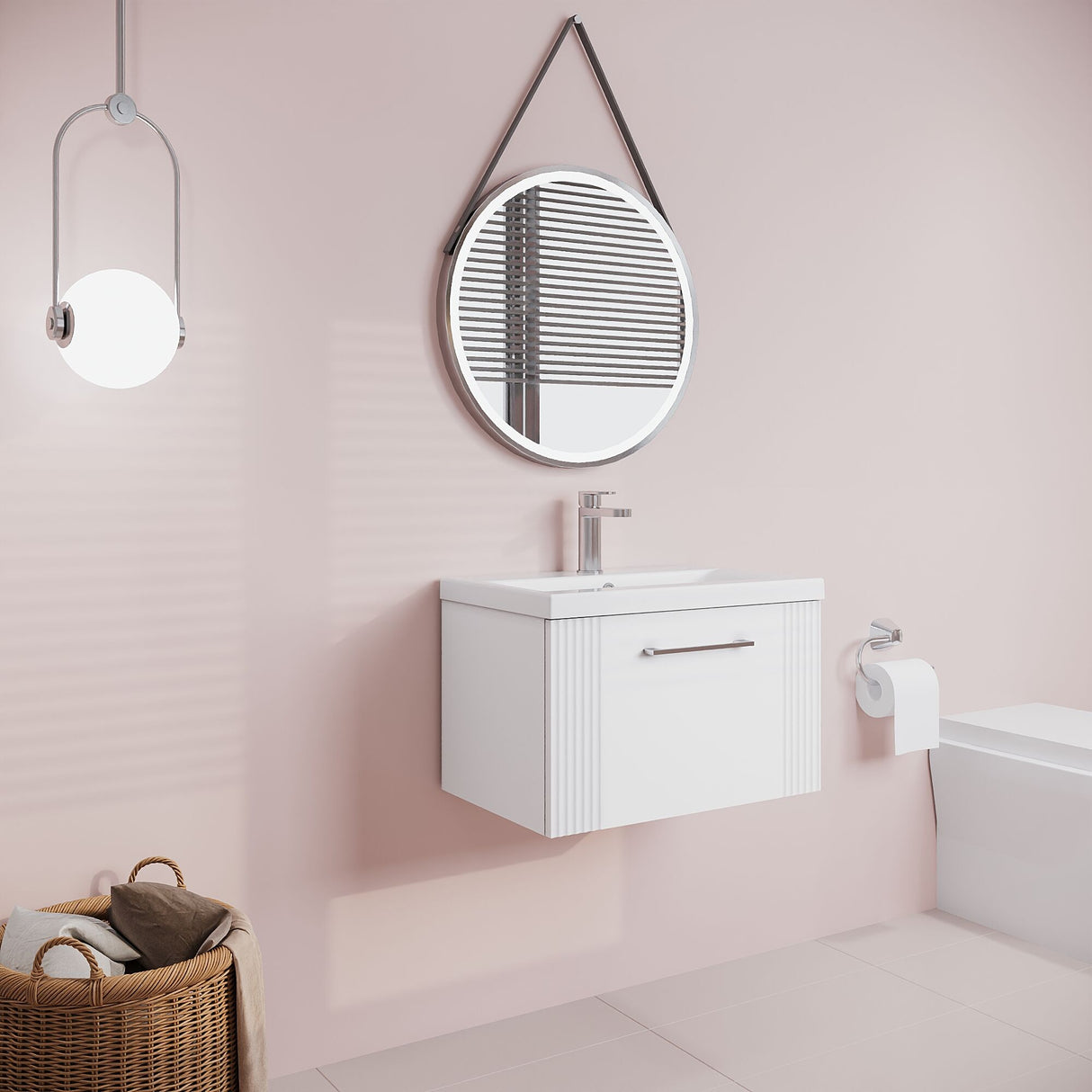 [BFPF194A] Belvide Partial Fluted 1 Drawer Wall Hung Vanity Unit with Mid-Edge 1 Tap Hole Ceramic Basin - Lifestyle 3