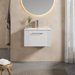 [BFPF194B] Belvide Retro Partial Fluted 1 Drawer Wall Hung Vanity Basin Unit with Minimalist Basin, Choice of Size and Colour