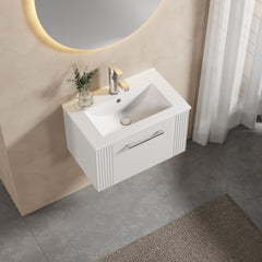 [BFPF194B] Belvide Retro Partial Fluted 1 Drawer Wall Hung Vanity Basin Unit with Minimalist Basin, Choice of Size and Colour