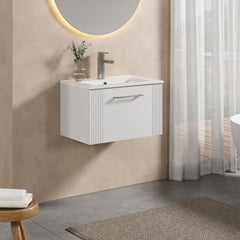 [BFPF194B] Belvide Retro Partial Fluted 1 Drawer Wall Hung Vanity Basin Unit with Minimalist Basin, Choice of Size and Colour