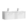 [BFPF194C] Partial Fluted 2 Drawer Wall Hung Vanity Unit with Double Polymarble Basin - 1200mm - Satin White - Cutout
