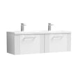 [BFPF194F] Partial Fluted 2 Drawer Wall Hung Vanity Unit with Double Ceramic Basin - 1200mm - Satin White - Cutout