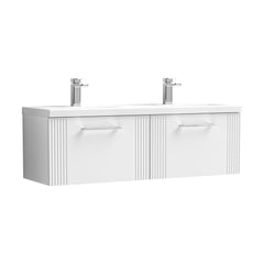 [BFPF194F] Partial Fluted 2 Drawer Wall Hung Vanity Unit with Double Ceramic Basin - 1200mm - Satin White - Cutout