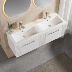 [BFPF194F] Partial Fluted 2 Drawer Wall Hung Vanity Unit with Double Ceramic Basin - 1200mm - Satin White - Lifestyle 2