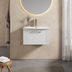 [BFPF194G] Belvide Retro Partial Fluted 1 Drawer Wall Hung Vanity Basin Unit with Curved Basin, Choice of Size and Colour - Lifestyle 1