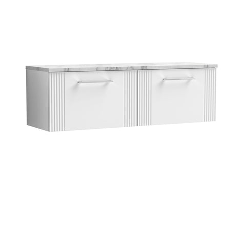 [BFPF194LCM2] Belvide Retro Partial Fluted 1 Drawer Wall Hung Vanity Unit with Carrera Marble Laminate Worktop, Choice of Colour - Cutout