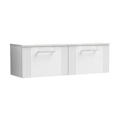 [BFPF194LSW2] Partial Fluted 2 Drawer Wall Hung Vanity Unit with Sparkling White Laminate Worktop - 1200mm - Satin White - Cutout