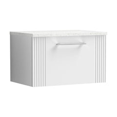 [BFPF194LSW] Partial Fluted 1 Drawer Wall Hung Vanity Unit with Sparkling White Laminate Worktop - 600mm - Satin White - Cutout