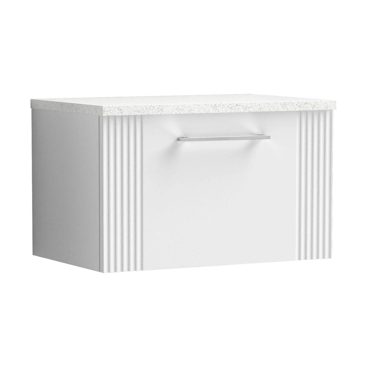 [BFPF194LSW] Belvide Retro Partial Fluted 1 Drawer Wall Hung Vanity Unit with Sparkling White Laminate Worktop, Choice of Size and Colour - Cutout