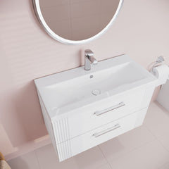 [BFPF195A] Belvide Partial Fluted 2 Drawer Wall Hung Vanity Unit with Mid-Edge 1 Tap Hole Ceramic Basin - Lifestyle 2