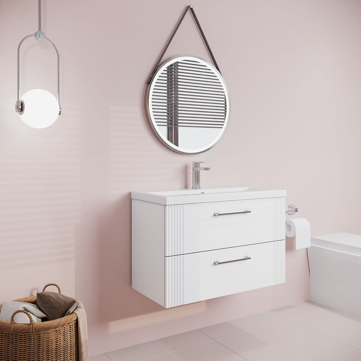 [BFPF195A] Belvide Partial Fluted 2 Drawer Wall Hung Vanity Unit with Mid-Edge 1 Tap Hole Ceramic Basin - Lifestyle 3