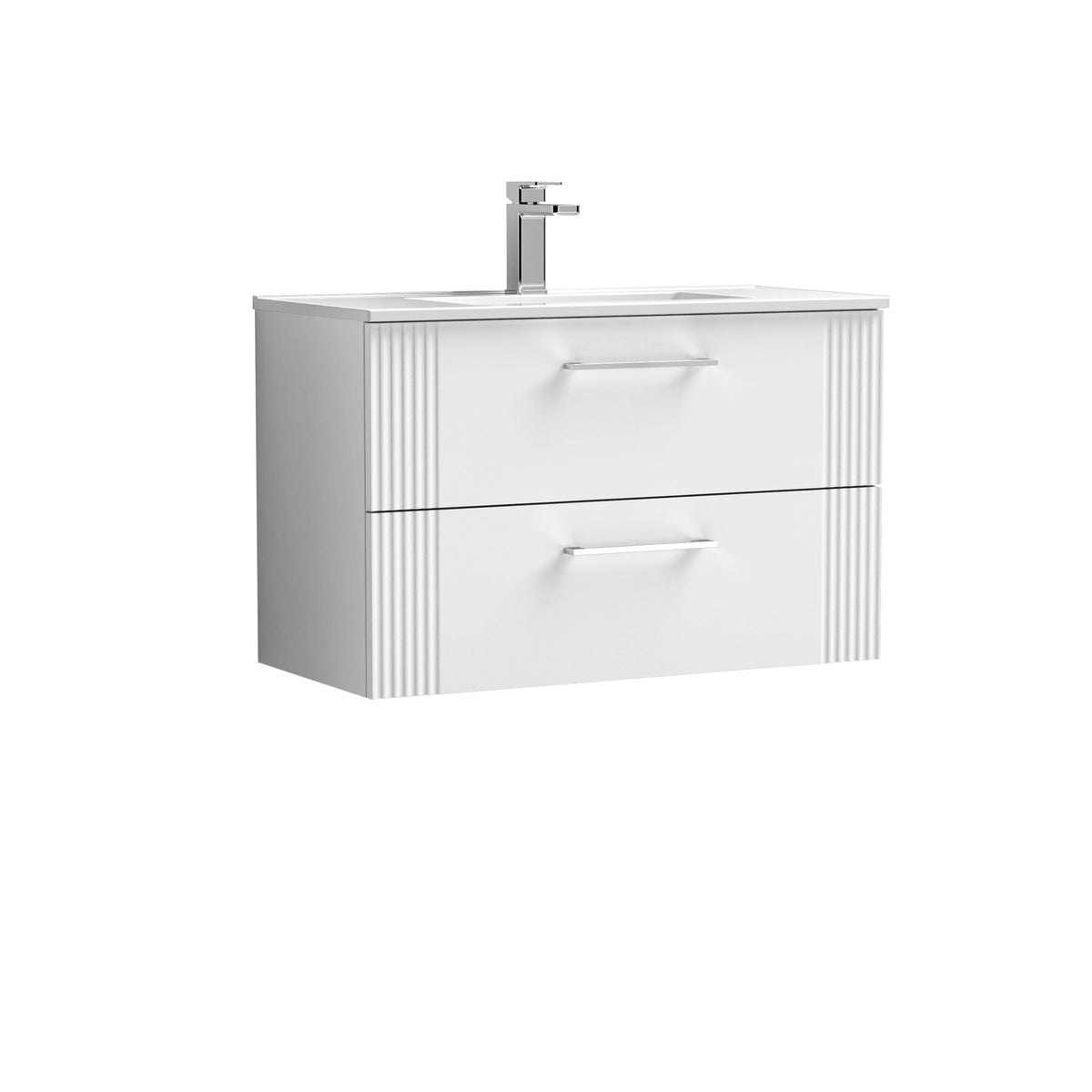 [BFPF195B] Belvide Retro Partial Fluted 2 Drawer Wall Hung Vanity Basin Unit with Minimalist Basin, Choice of Size and Colour - Cutout