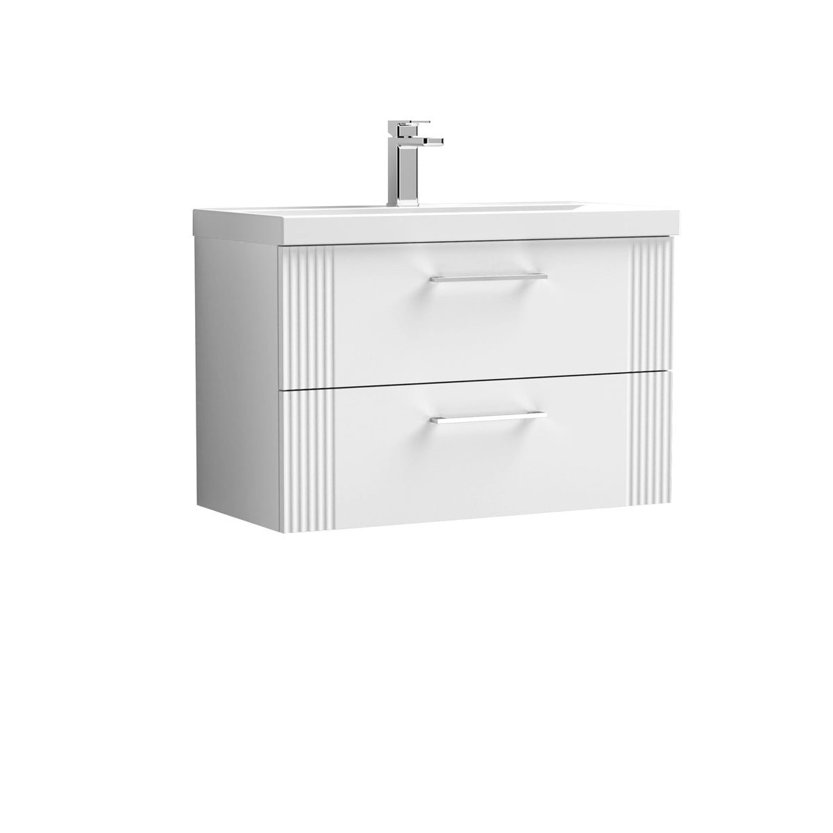[BFPF195D] Belvide Retro Partial Fluted 2 Drawer Wall Hung Vanity Basin Unit with Thin-Edge Basin, Choice of Size and Colour - Cutout
