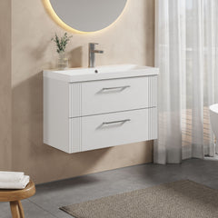 [BFPF195D] Belvide Retro Partial Fluted 2 Drawer Wall Hung Vanity Basin Unit with Thin-Edge Basin, Choice of Size and Colour - Lifestyle 3