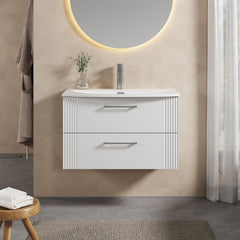 [BFPF195G] Belvide Retro Partial Fluted 2 Drawer Wall Hung Vanity Basin Unit with Curved Basin, Choice of Size and Colour - Lifestyle 1