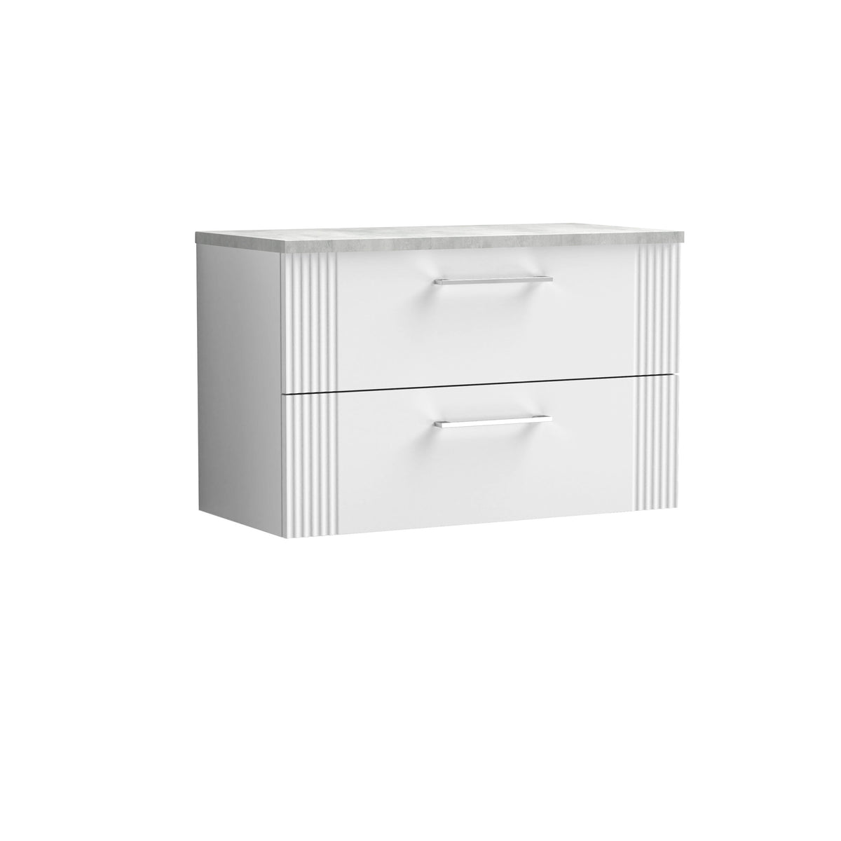 [BFPF195LBG] Belvide Retro Partial Fluted 2 Drawer Wall Hung Vanity Unit with Bellato Grey Laminate Worktop, Choice of Size and Colour - Cutout
