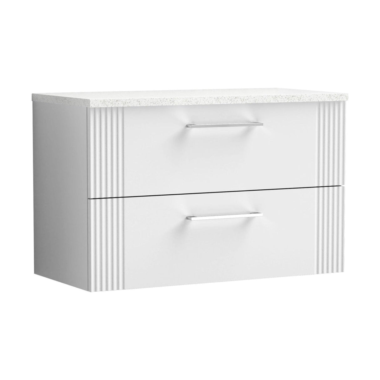 [BFPF195LSW] Belvide Retro Partial Fluted 2 Drawer Wall Hung Vanity Unit with Sparkling White Laminate Worktop, Choice of Size and Colour - Cutout