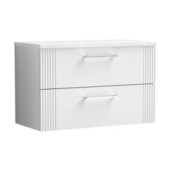[BFPF195LSW] Belvide Retro Partial Fluted 2 Drawer Wall Hung Vanity Unit with Sparkling White Laminate Worktop, Choice of Size and Colour - Cutout