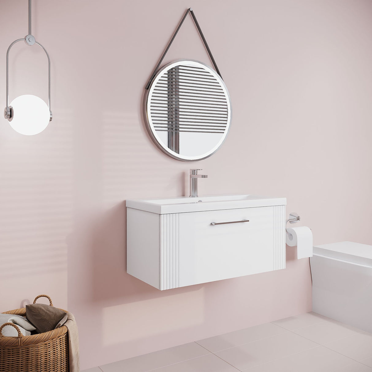 [BFPF196A] Belvide Partial Fluted 1 Drawer Wall Hung Vanity Unit with Mid-Edge 1 Tap Hole Ceramic Basin - Lifestyle 3