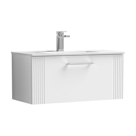 [BFPF196B] Belvide Retro Partial Fluted 1 Drawer Wall Hung Vanity Basin Unit with Minimalist Basin, Choice of Size and Colour - Cutout