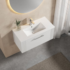 [BFPF196B] Belvide Retro Partial Fluted 1 Drawer Wall Hung Vanity Basin Unit with Minimalist Basin, Choice of Size and Colour