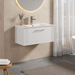 [BFPF196B] Belvide Retro Partial Fluted 1 Drawer Wall Hung Vanity Basin Unit with Minimalist Basin, Choice of Size and Colour