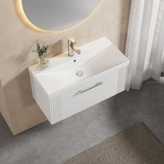 [BFPF196D] Belvide Retro Partial Fluted 1 Drawer Wall Hung Vanity Basin Unit with Thin-Edge Basin, Choice of Size and Colour - Lifestyle 2